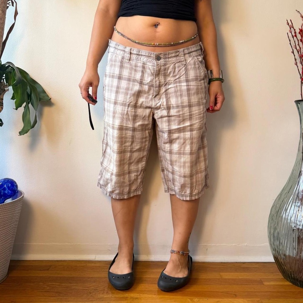 Calvin Klein Jeans Plaid Baggy Jorts Tan Cream Y2K Emo Mallcore Shorts 36